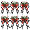 Catzon 6 Pcs Christmas Bows with Pine Cones Pine Needles for Xmas Tree Wreath Decor-BlackWhite