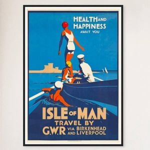 Galrie Vintage Isle of Man Travel Poster: Birkenhead & Liverpool Journey Art Design, Black Frame, A4 21 x 30cm (8 x 12inch)