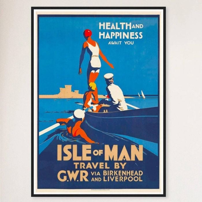 Galrie Vintage Isle of Man Travel Poster: Birkenhead & Liverpool Journey Art Design, Black Frame, A4 21 x 30cm (8 x 12inch)