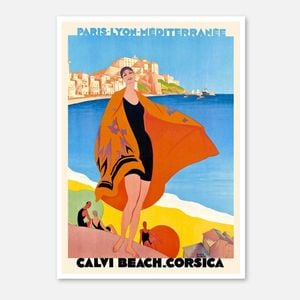 Galrie Vintage Corsica Calvi Beach Travel Poster by Roger Broders Art Deco Wall Art, Poster Only, A2 42 x 60cm (16 x 24inch)
