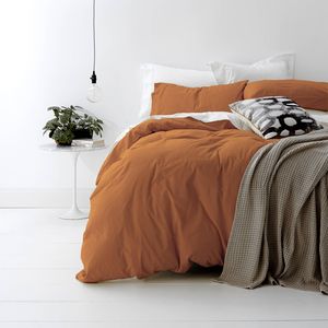 Park Avenue European Double Cotton Quilt Cover w/ Pillowcase VNT Washed Auburn