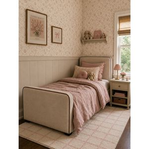 Hide & Seek Kids Hugo Upholstered Kids Bed - Cream, King Single