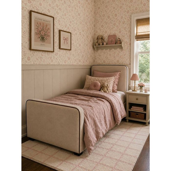 Hide & Seek Kids Hugo Upholstered Kids Bed - Cream, King Single
