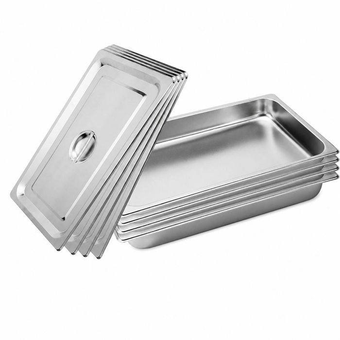 SOGA 4 Pack Stainless Steel Gastronorm Pans 1/1 65mm Deep with Lids