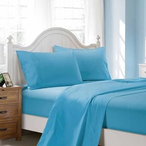 Fabric Fantastic 1000tc Ultra Soft Queen Size Bed Light Blue Flat & Fitted Sheet Set