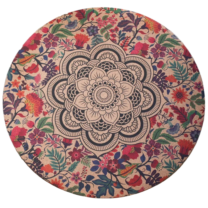 Zenvibes Premium Round Cork Yoga Mat – Ornamental Mandala 135cms