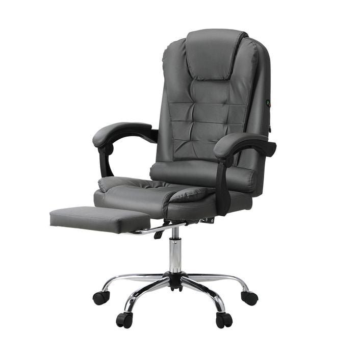 Oikiture Massage Office Chair PU with Footrest Grey