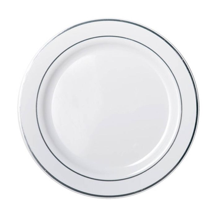 12x 6pc Partyware Heavy Duty Dinner Plates Set W/ Silver Lining 260mm White