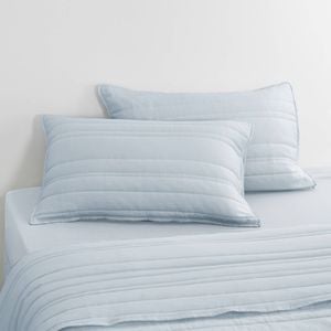 Dreamaker Superfine Washed Microfibre Stripe Quilted Standard Pillowcase Twin Pack Ice Blue