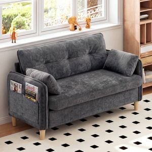 Advwin 2 Seater Sofa 127cm Chenille Tufted Upholstered Loveseat Couch Grey