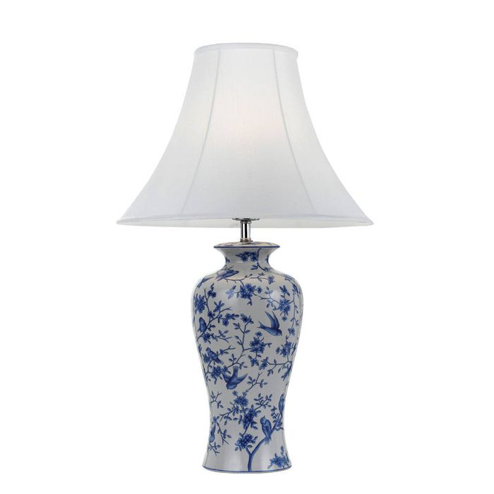 Telbix Hulong Modern Table Desk Lamp Light Fabric Ceramic Blue White