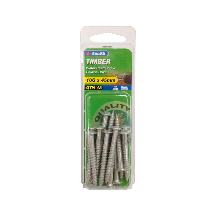 Zenith Timber Screw Wafer 10gx 45mm 13pk Galv
