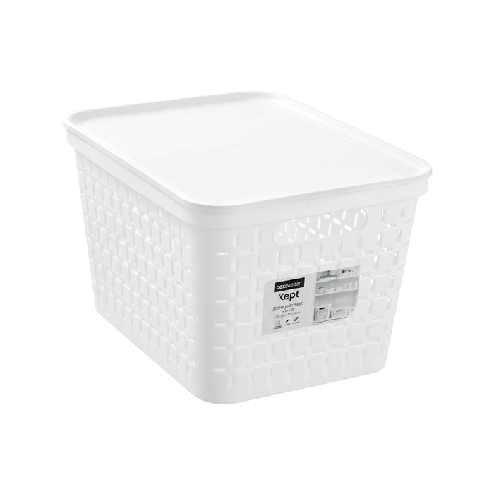 Boxsweden 39 x 30 x 24cm Large White Kept Storage Basket with Lid