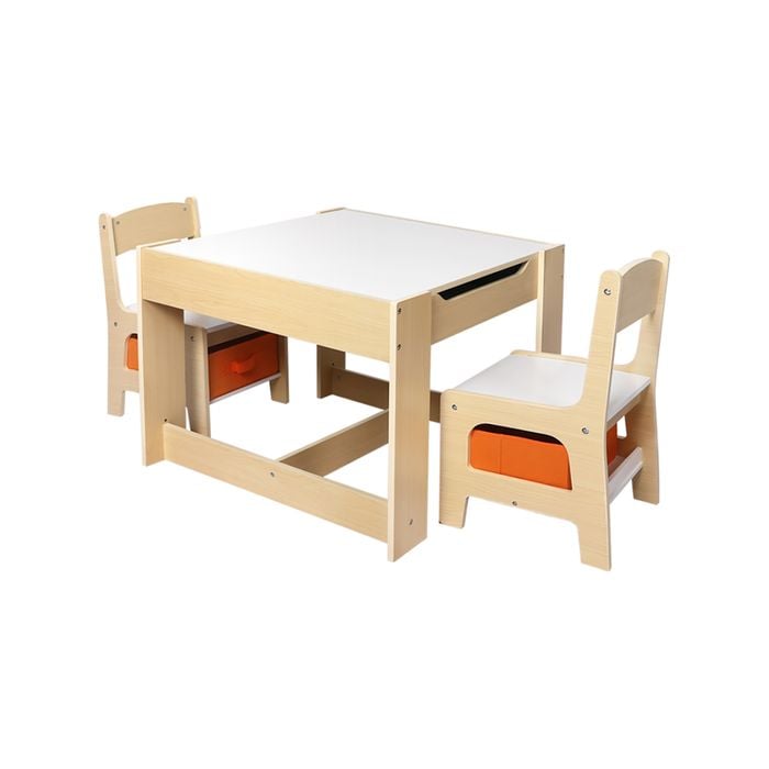 Bopeep Kids Wooden Table & Chair Set with Storage White/Natural