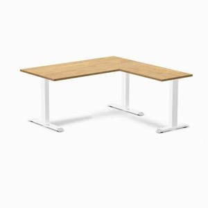 Desky Fixed Height Light Oak Rubberwood L-shape Office Desk 1500x1550mm White Frame