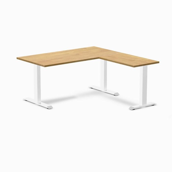 Desky Fixed Height Light Oak Rubberwood L-shape Office Desk 1500x1550mm White Frame