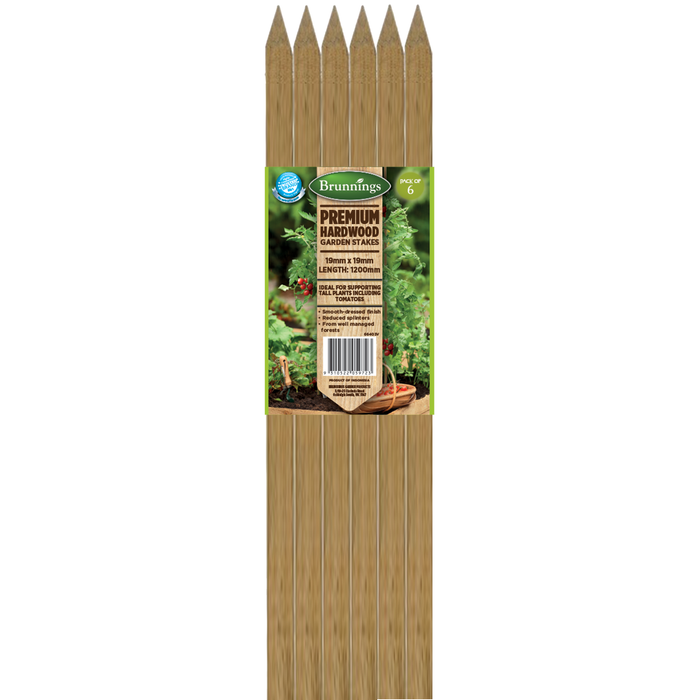 Brunnings 19 x 19 x 1200mm Hardwood Stakes - 6 Pack