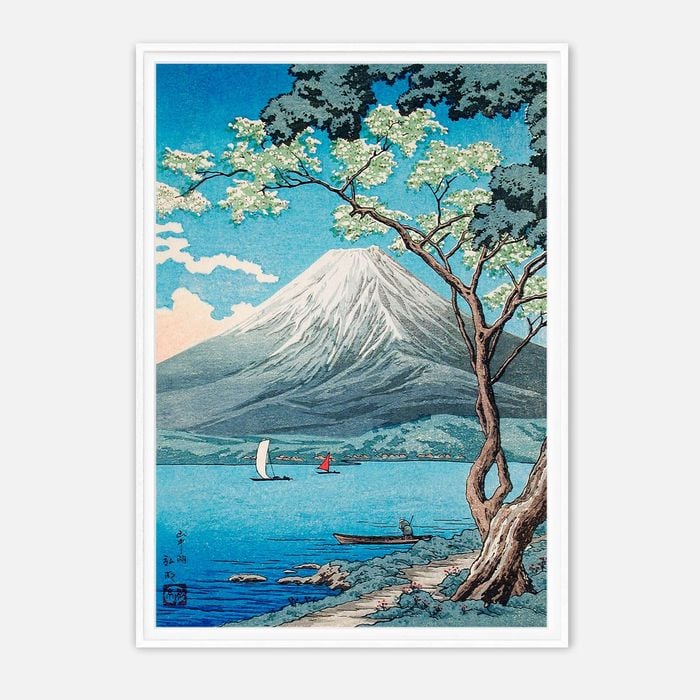 Galrie Hokusai's Iconic Mount Fuji Art Print Cherry Blossoms-Japanese Ukiyo-e Masterpiece, White Frame, A1 60x 84cm (23x 33inch)