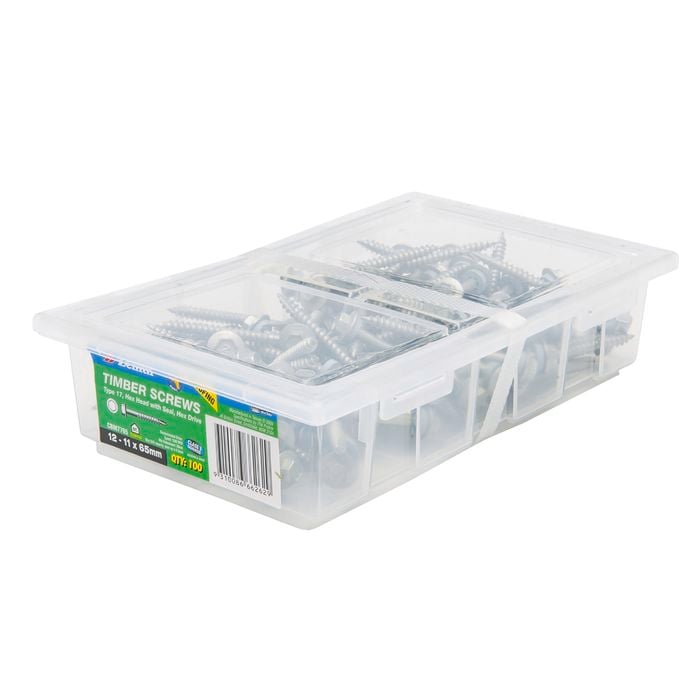 Zenith 12 - 11 x 65mm Galvanised Hex Head With Seal Timber Screws - 100 Box