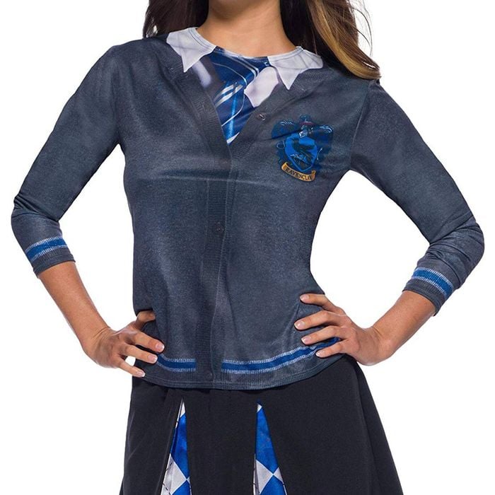 Harry Potter Ravenclaw Printed Top for Kids with House Emblem and Tie Design - Blue Colour, Medium