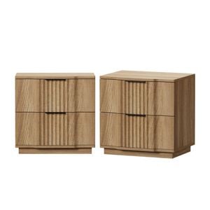 Oikiture 2pc Bedside Table 2 Drawers Storage Nightstand Side End Table Natural