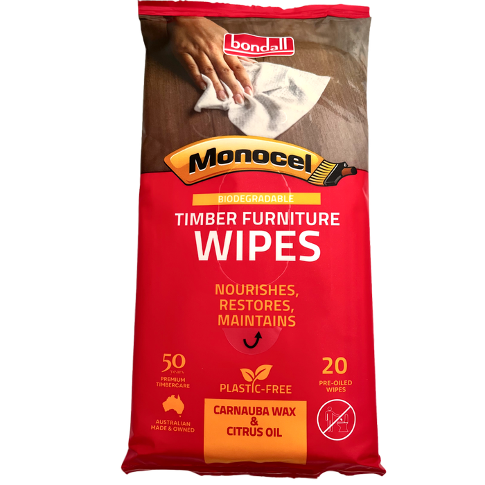 Monocel Timber Furniture Wipes - 20 Pack