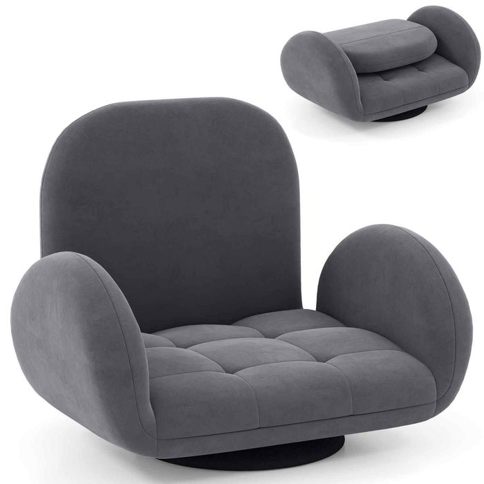 Costway Swivel Floor Chair Folding Gaming Sofa 3-Position+5-Position-Grey