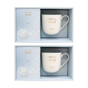 2x 2pc Lvd Love You More Gift Matching Ceramic Mug & Notebook Set Blue/whie