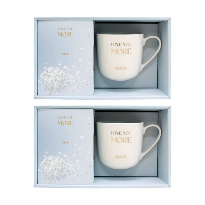 2x 2pc Lvd Love You More Gift Matching Ceramic Mug & Notebook Set Blue/whie