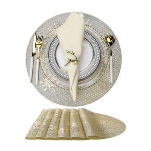 Catzon 6 Pcs Placemats Babys Breath Pvc Hollowed-out-gold