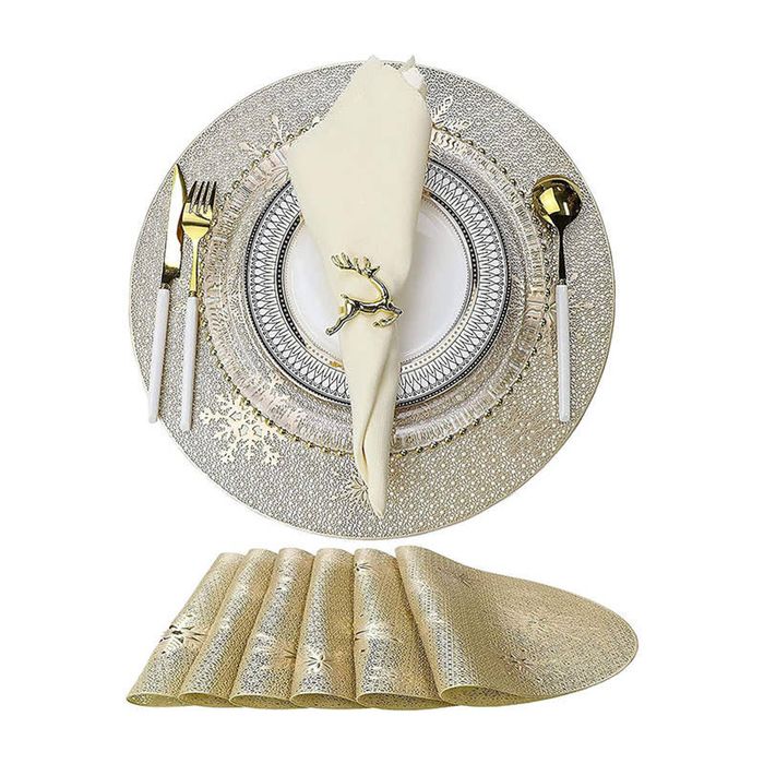 Catzon 6 Pcs Placemats Babys Breath Pvc Hollowed-out-gold