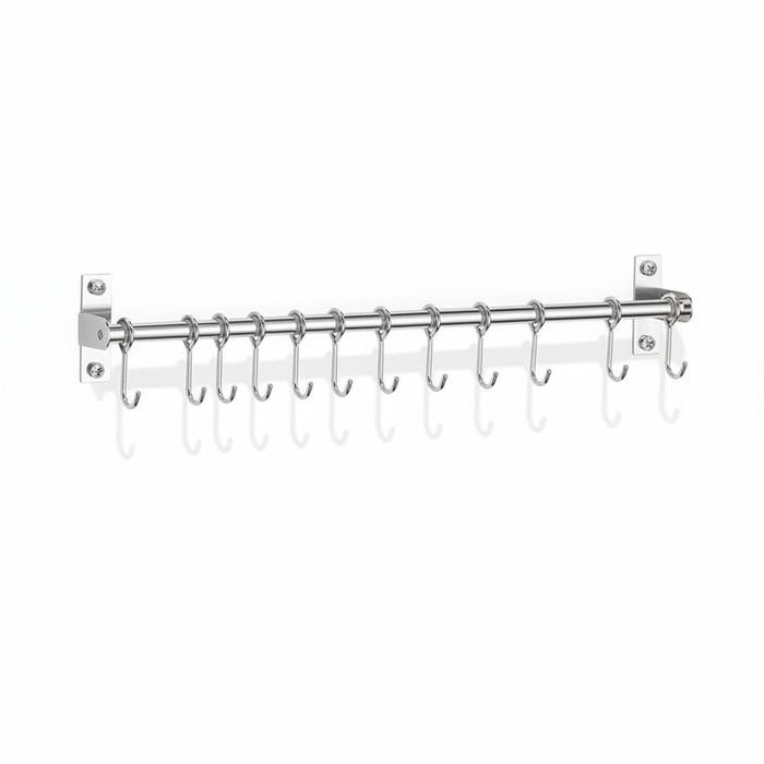 Stainless Steel Utensil Rack with 12 Hooks - 20 Wall Mount Hanger for Kitchen Utensils