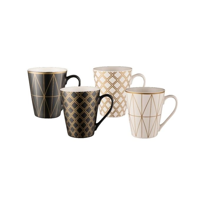 Bundanoon New Bone China Coffee & Tea Mugs - 414ml Conical Geotalics