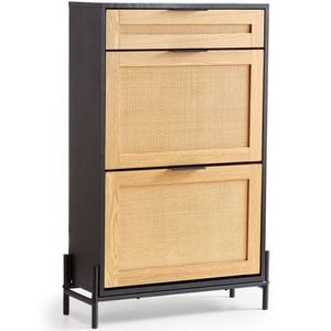Vevor 64.69x26.28x102.79cm Rattan Shoe Cabinet Black with  2 Flip and 1 Slide Drawer