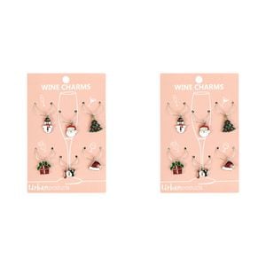 2x 6pc Urban Christmas 4cm Metal/Enamel Wine Charms Drink Tag