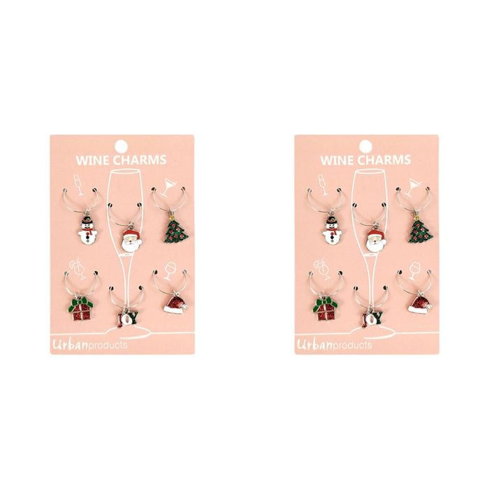 2x 6pc Urban Christmas 4cm Metal/Enamel Wine Charms Drink Tag