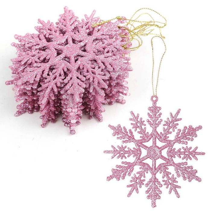 Catzon 12Pcs Christmas Snowflake Hanging Decor for Xmas Trees-Pink