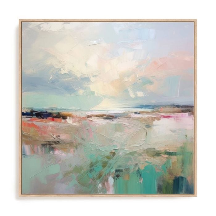 Artey | Pink Morning IV - Framed Canvas - Natural Frame - 120 x 120cm