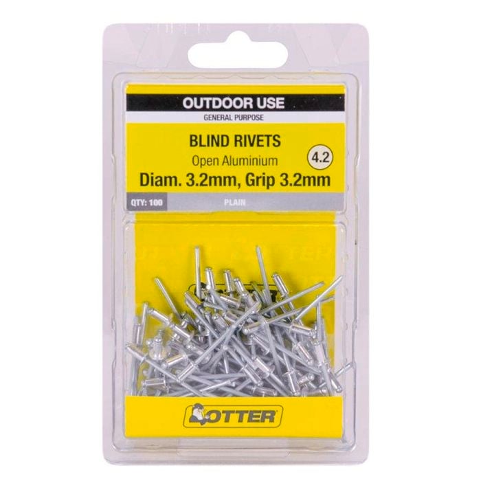 Otter 3.2 x 3.2mm Open Aluminium Blind Rivets - 100 Pack