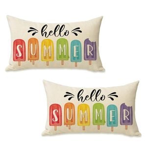 Catzon 2 Pcs Summer Lumbar Pillow Covers Linen Pillowcase for Home Decor-Set 8