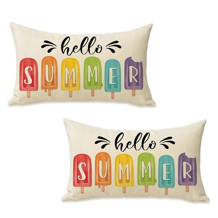 Catzon 2 Pcs Summer Lumbar Pillow Covers Linen Pillowcase for Home Decor-Set 8
