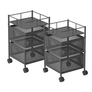 SOGA 2X 2 Tier Steel Square Rotating Carts with Wheels