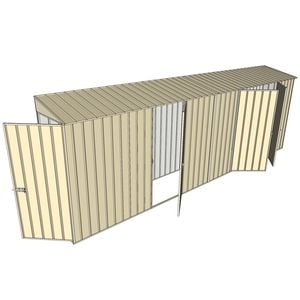 Build-a-Shed 0.8 x 6 x 2m Single Hinged Door Skillion Shed with Single and Double Hinged Side Doors - Cream