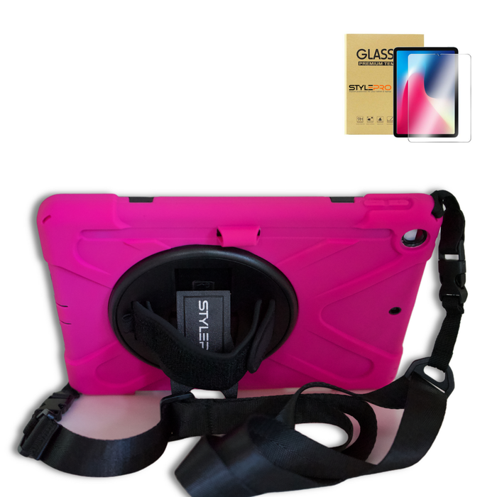 StylePro, Shockproof Case With Screen Protector, Hand and Shoulder Strap And Stand For iPad 7th, 8th & 9th gen, 10.2, Pink