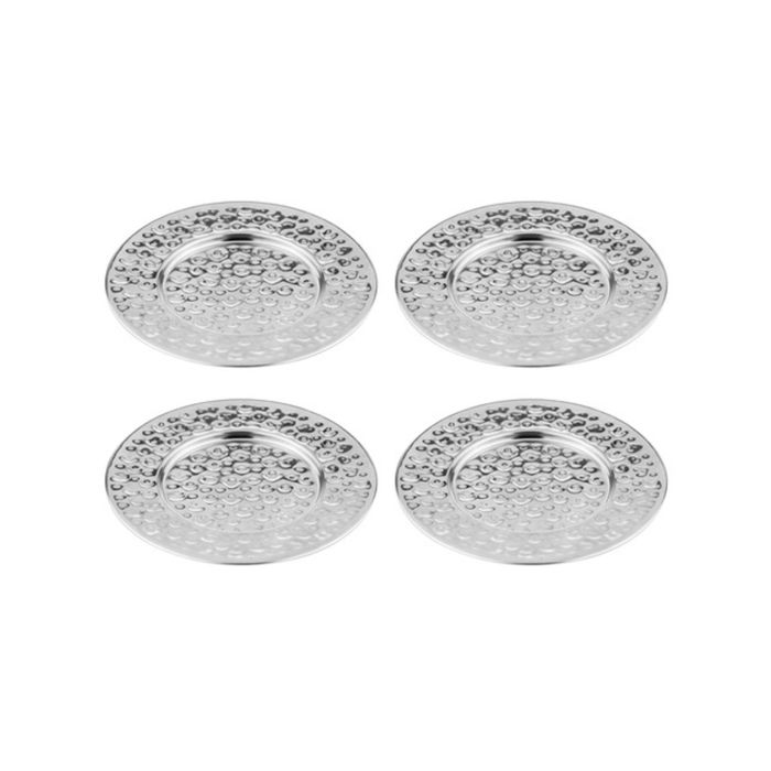 4PK Spencer Hammered 13cm Metallic Coaster Set - Silver