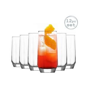 LAV 12 Piece Diamond Highball Glasses Set - Vintage Style Glass Drinking Tumblers - 385ml