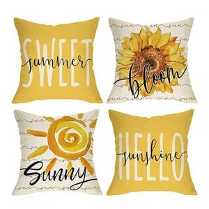 Catzon 4 Pcs Sunflower Throw Pillow Covers Summer Porch Home Decor 45X45cm-Set 4