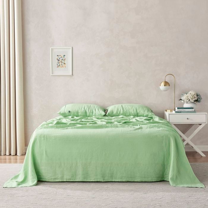 Natural Home 100% European Flax Linen Sheet Set Sage Super King Bed