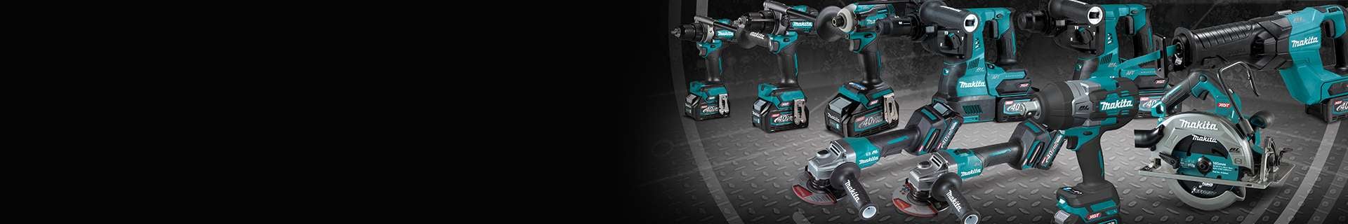 Assortment of Makita tools.