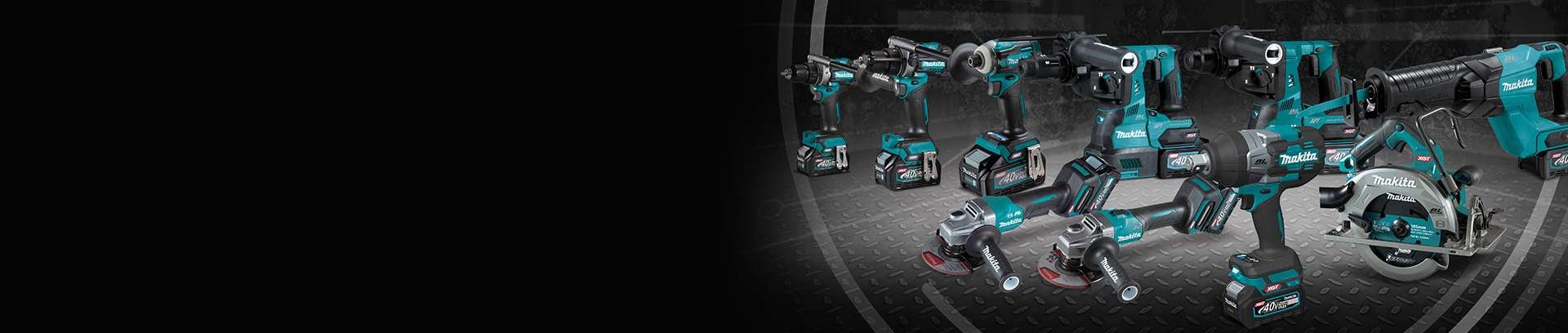 Assortment of Makita tools.